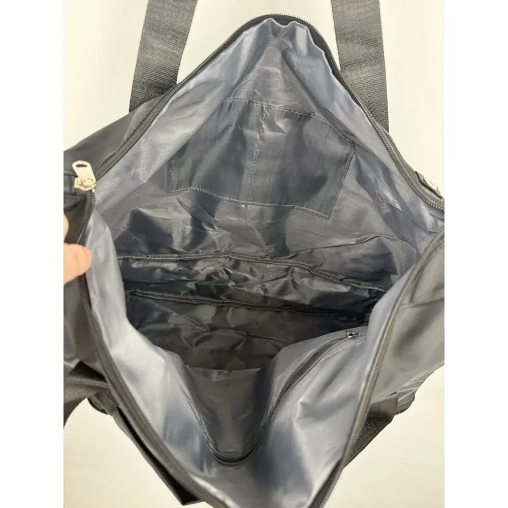 Expandable Travel Duffle Bag Carry On Black Lightweight With Pockets New